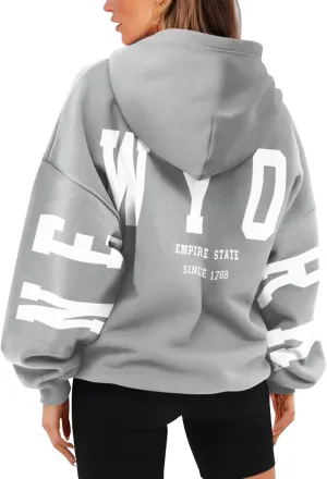 ORANDESIGNE Womens Letter Print Hoodies Fleece Graphic Sweatshirts Long Sleeve Pullover Sweaters with Pocket