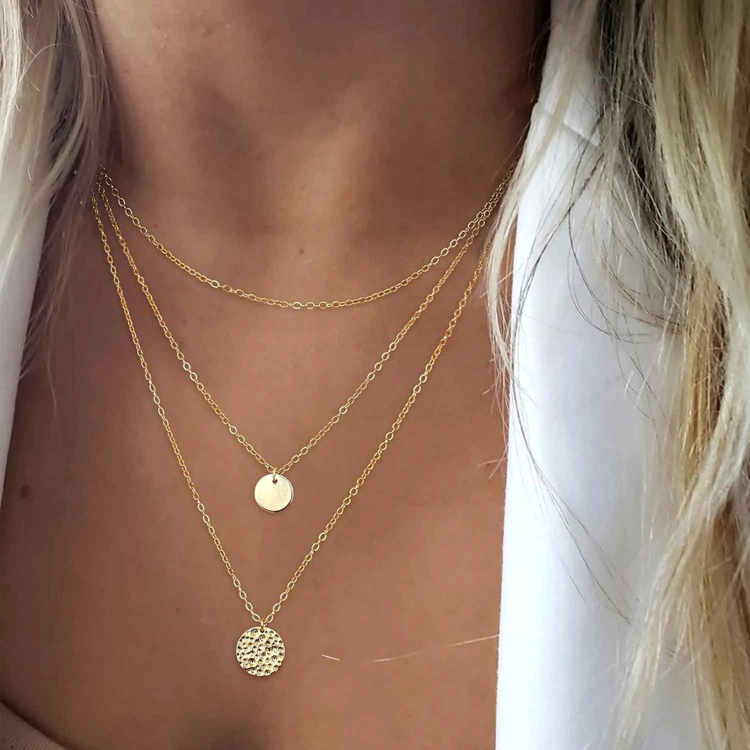 ORAZIO Gold Necklaces for Women,Dainty Layered Choker Necklace,14K Gold Plated Pendant Necklace Multilayer Disc/Bar/Pearls Necklaces,Adjustable Layering Choker Necklaces for Women