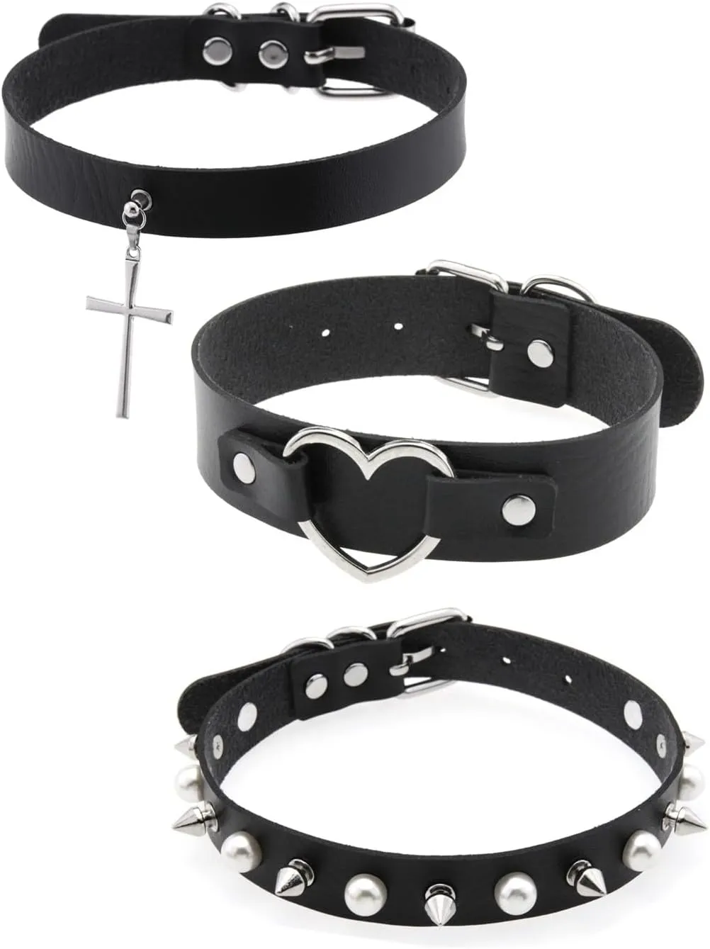 Outman Pack of 3Pcs Leather Punk Goth Choker Necklaces Collar Necklaces Collarbone Chain for Women