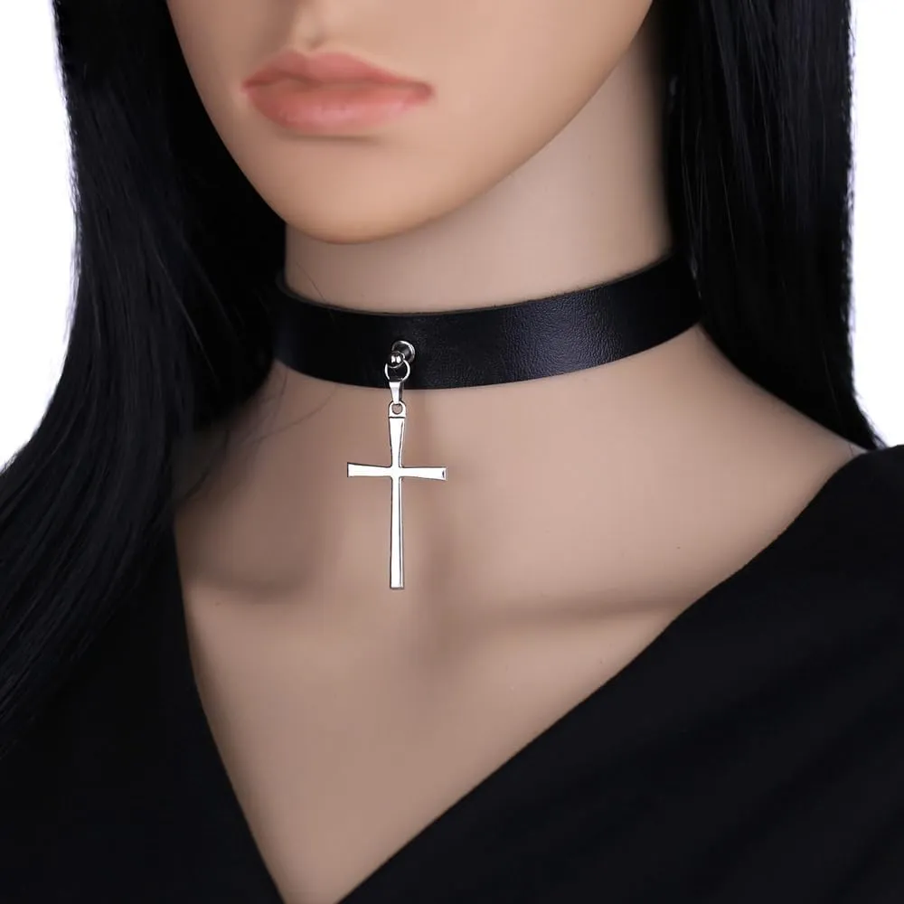 Outman Pack of 3Pcs Leather Punk Goth Choker Necklaces Collar Necklaces Collarbone Chain for Women