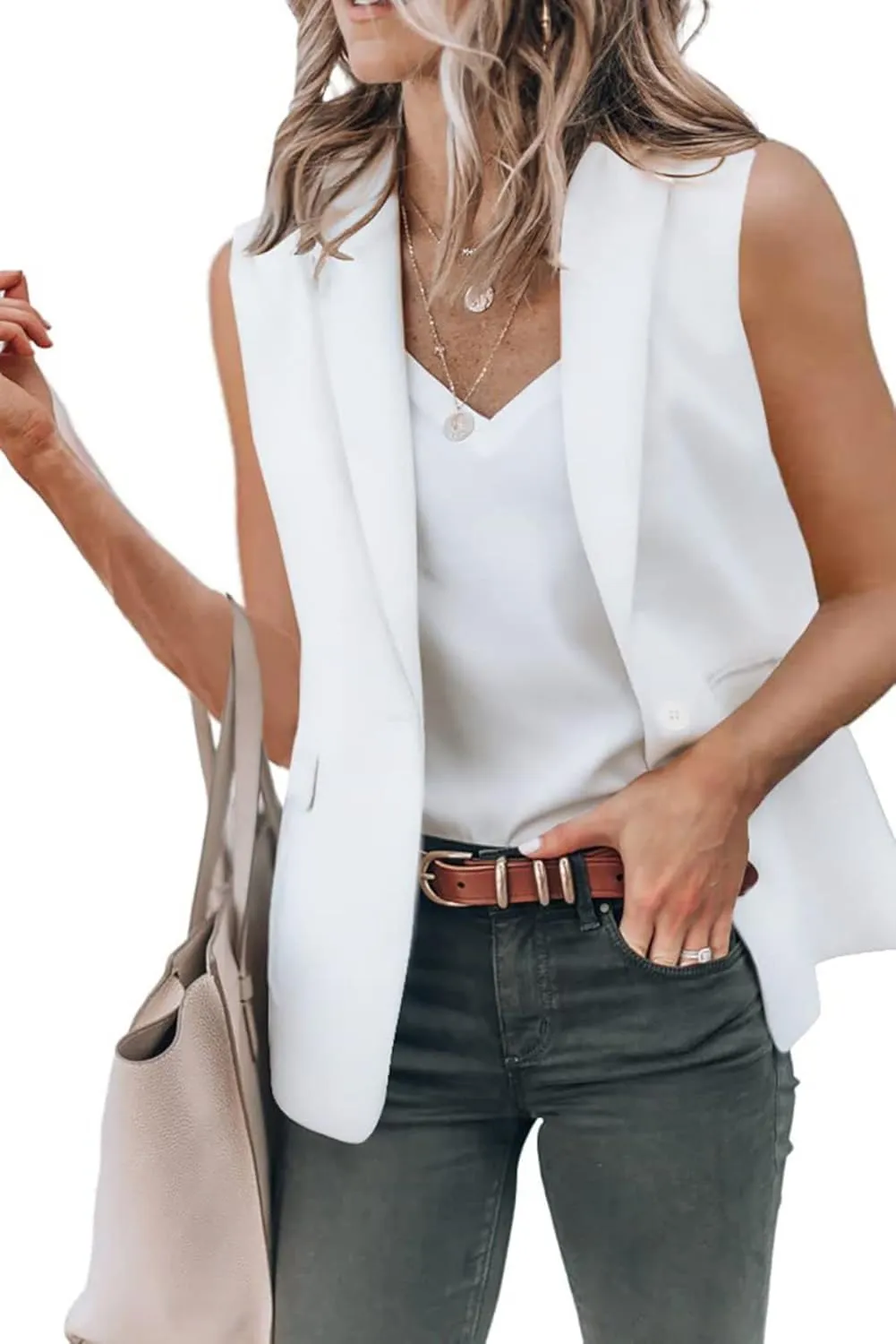 Oversized Blazers for Women Summer Casual Sleeveless Lapel One Button Vests Elegant Open Front Office Suit Jackets