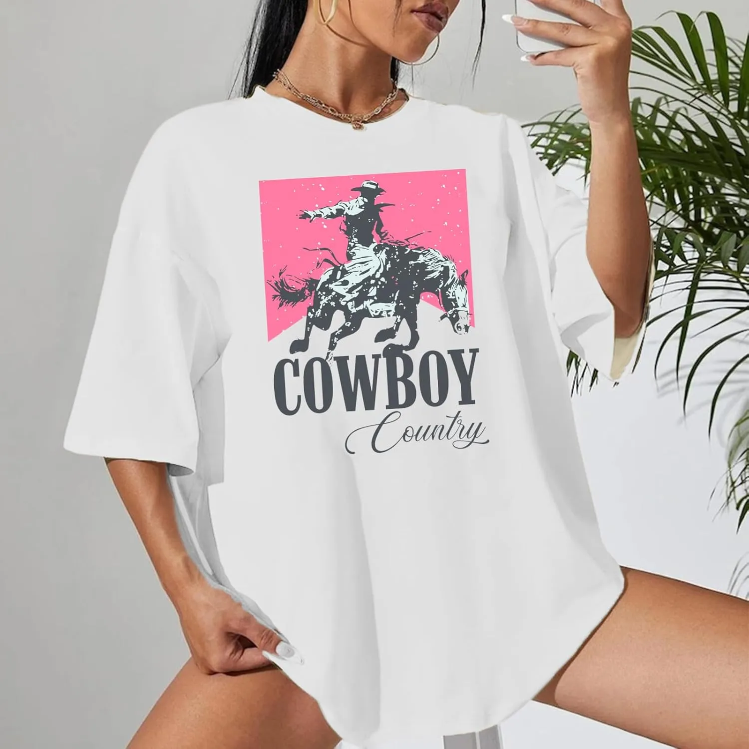 Oversized Cowboy Country Shirt Women: Cowgirl Country Music Shirt Rodeo Graphic Tee Casual Loose Western Top