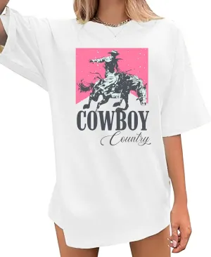 Oversized Cowboy Country Shirt Women: Cowgirl Country Music Shirt Rodeo Graphic Tee Casual Loose Western Top