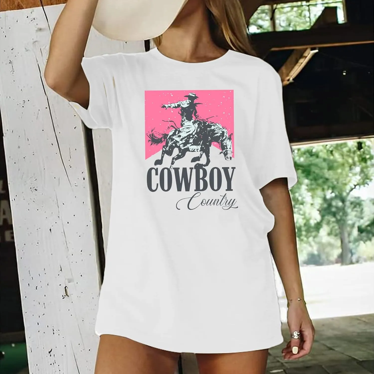Oversized Cowboy Country Shirt Women: Cowgirl Country Music Shirt Rodeo Graphic Tee Casual Loose Western Top