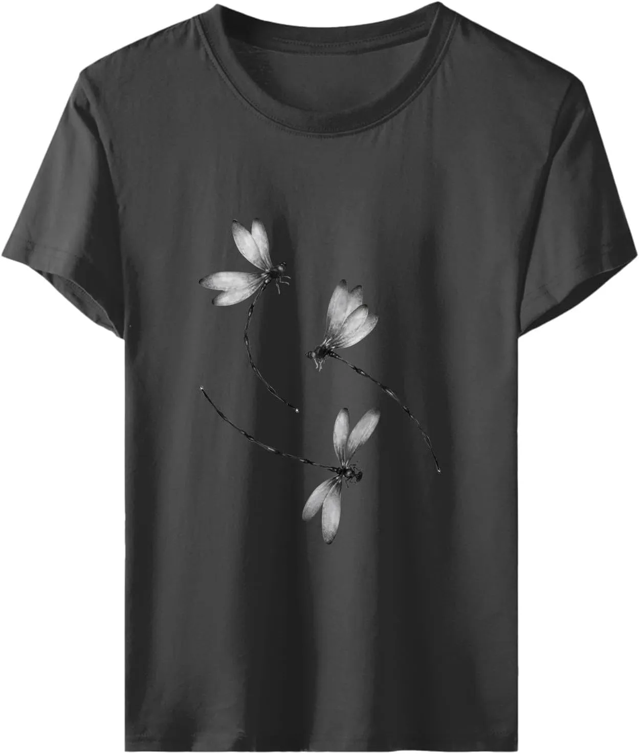 Oversized Graphic Tee Shirts for Women Casual Summer Funny Dragonfly Printed Short Sleeve Loose Crewneck Cute T Shirts Tops