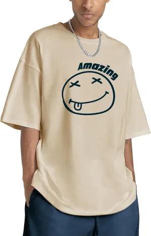 Oversized Graphic Tshirt for Men Funny Letter Print T Shirt Casual Loose Retro Streetwear Shirts Tops Tees