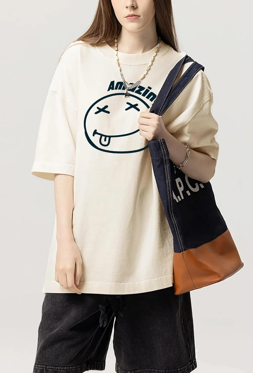 Oversized Graphic Tshirt for Men Funny Letter Print T Shirt Casual Loose Retro Streetwear Shirts Tops Tees