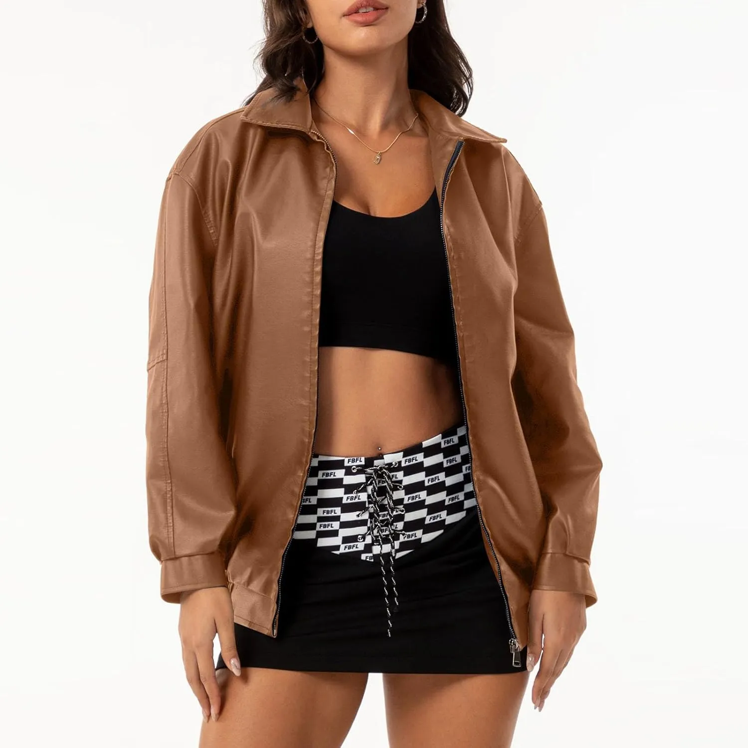 Oversized Leather Jackets for Women Full Zip Up Coats Faux Suede Trendy Motorcycle Coats 2024 Fall Winter Outfits
