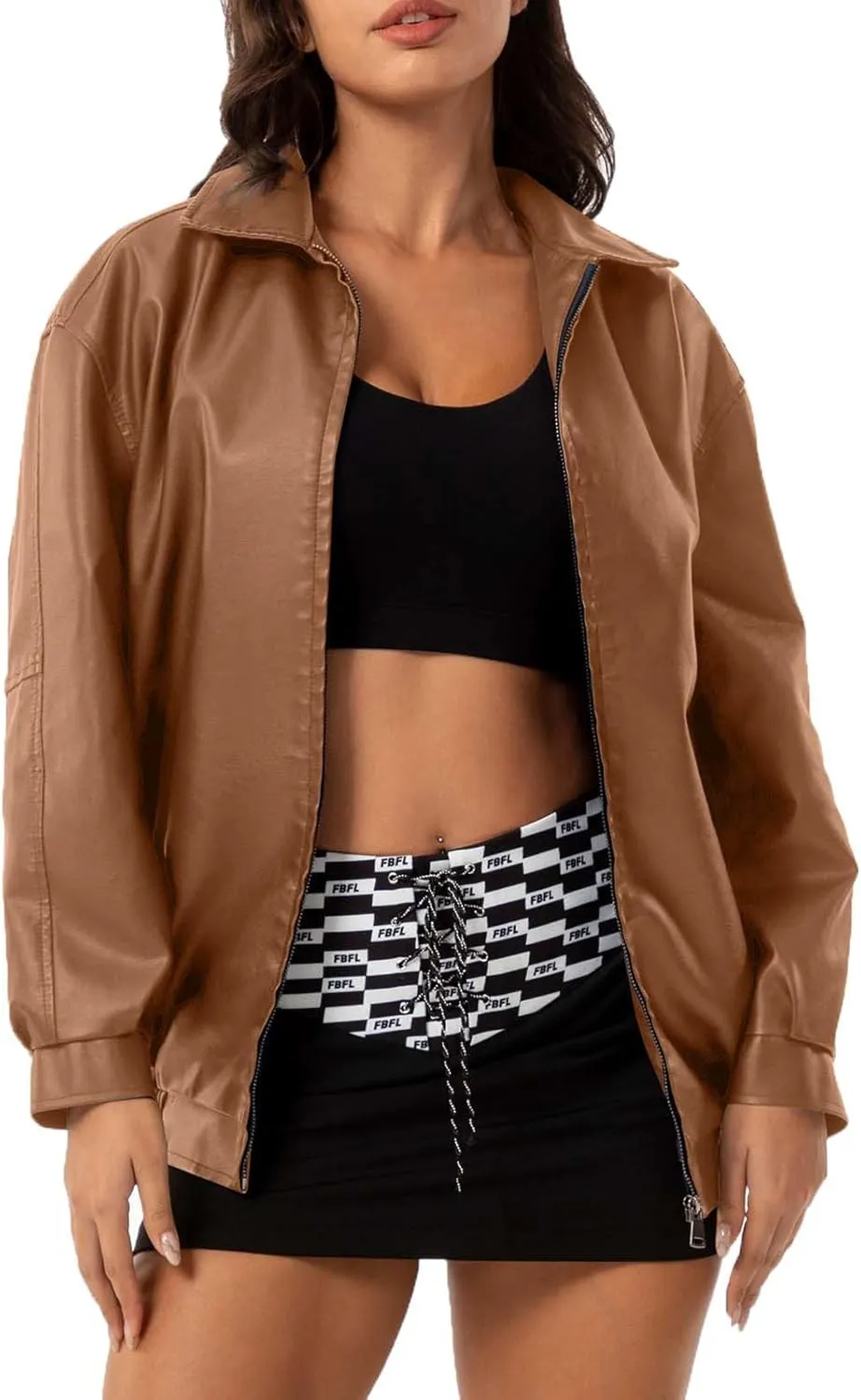 Oversized Leather Jackets for Women Full Zip Up Coats Faux Suede Trendy Motorcycle Coats 2024 Fall Winter Outfits