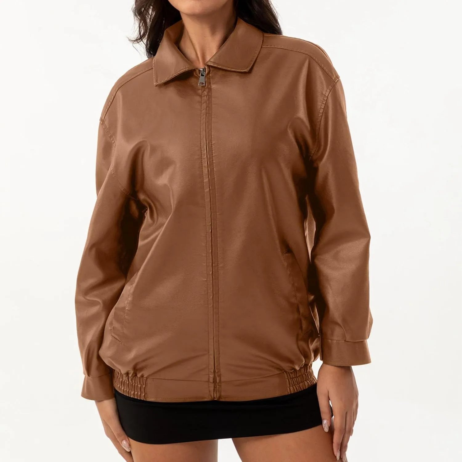 Oversized Leather Jackets for Women Full Zip Up Coats Faux Suede Trendy Motorcycle Coats 2024 Fall Winter Outfits