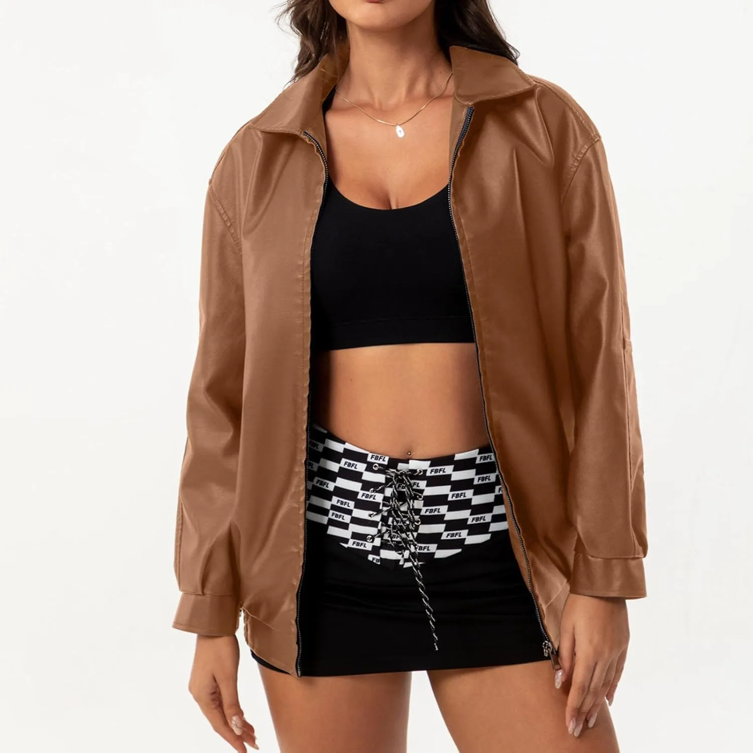 Oversized Leather Jackets for Women Full Zip Up Coats Faux Suede Trendy Motorcycle Coats 2024 Fall Winter Outfits