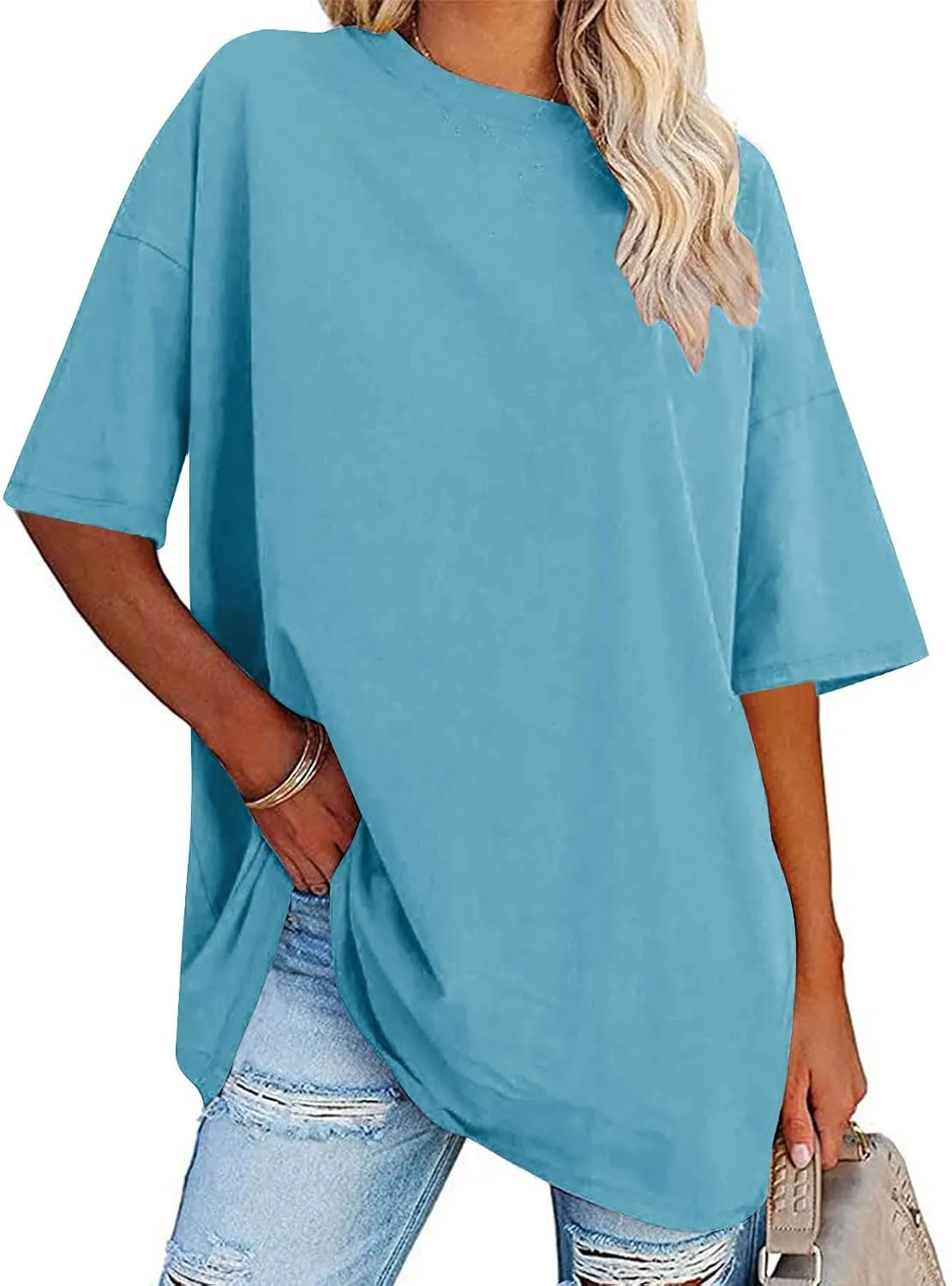 Oversized t Shirts for Women Loose Fit Crewneck Short Sleeve Summer Tops Casual y2k Blouse Solid Basic Tee 2025