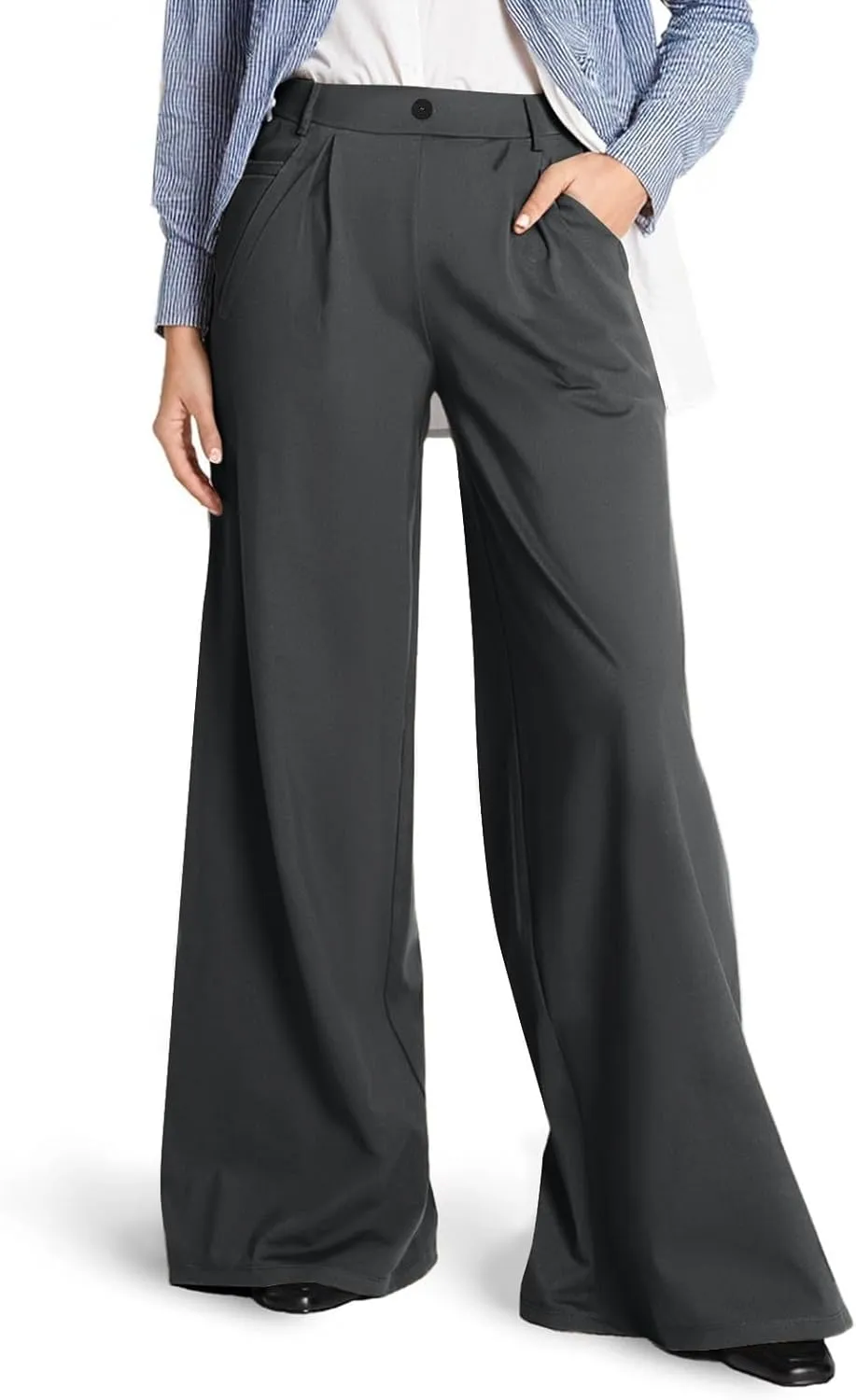 Palazzo Pants for Women Dressy Casual Wedding High Waisted Wide Leg Dress Pants Comfy Work Trousers with Pockets