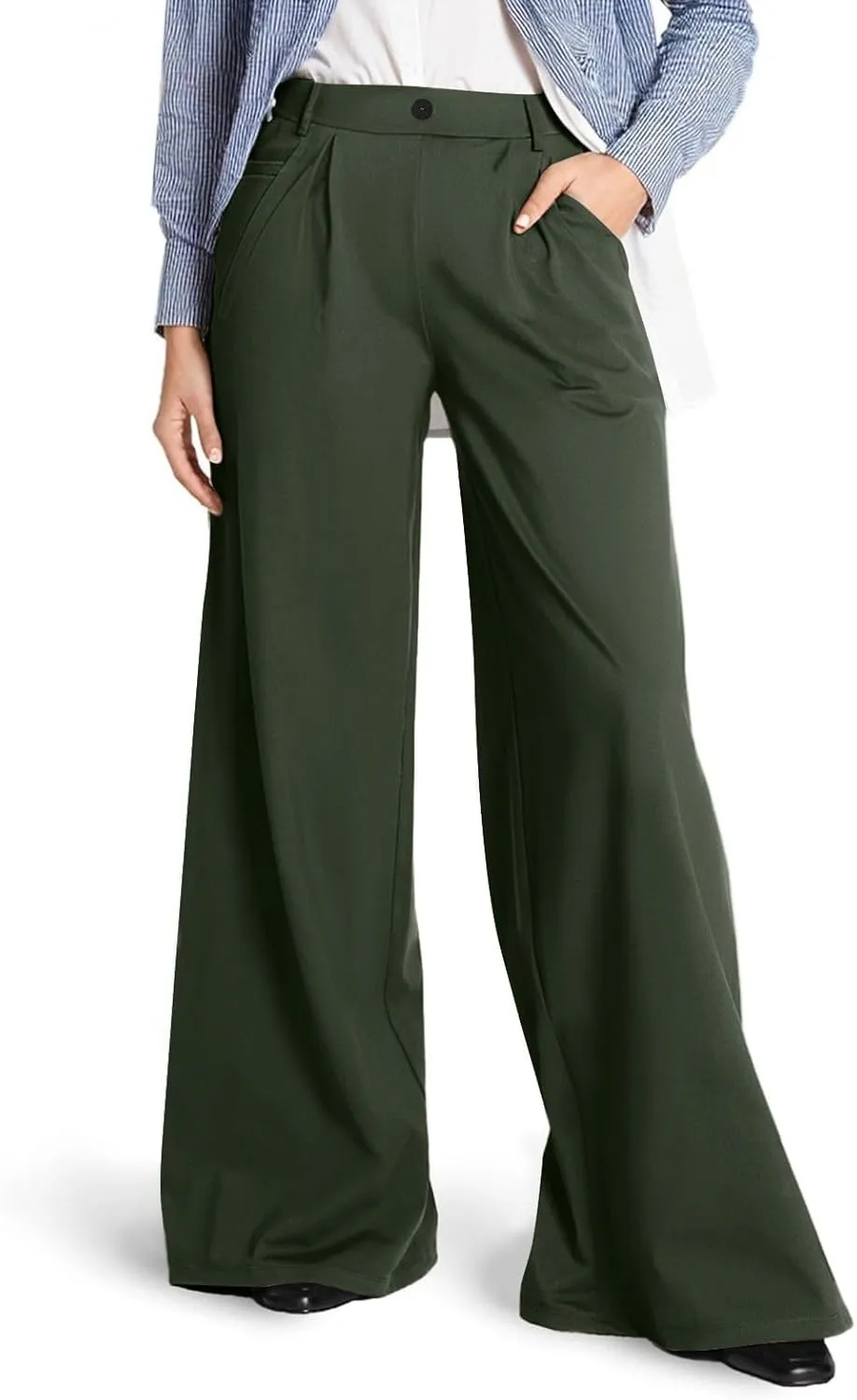 Palazzo Pants for Women Dressy Casual Wedding High Waisted Wide Leg Dress Pants Comfy Work Trousers with Pockets