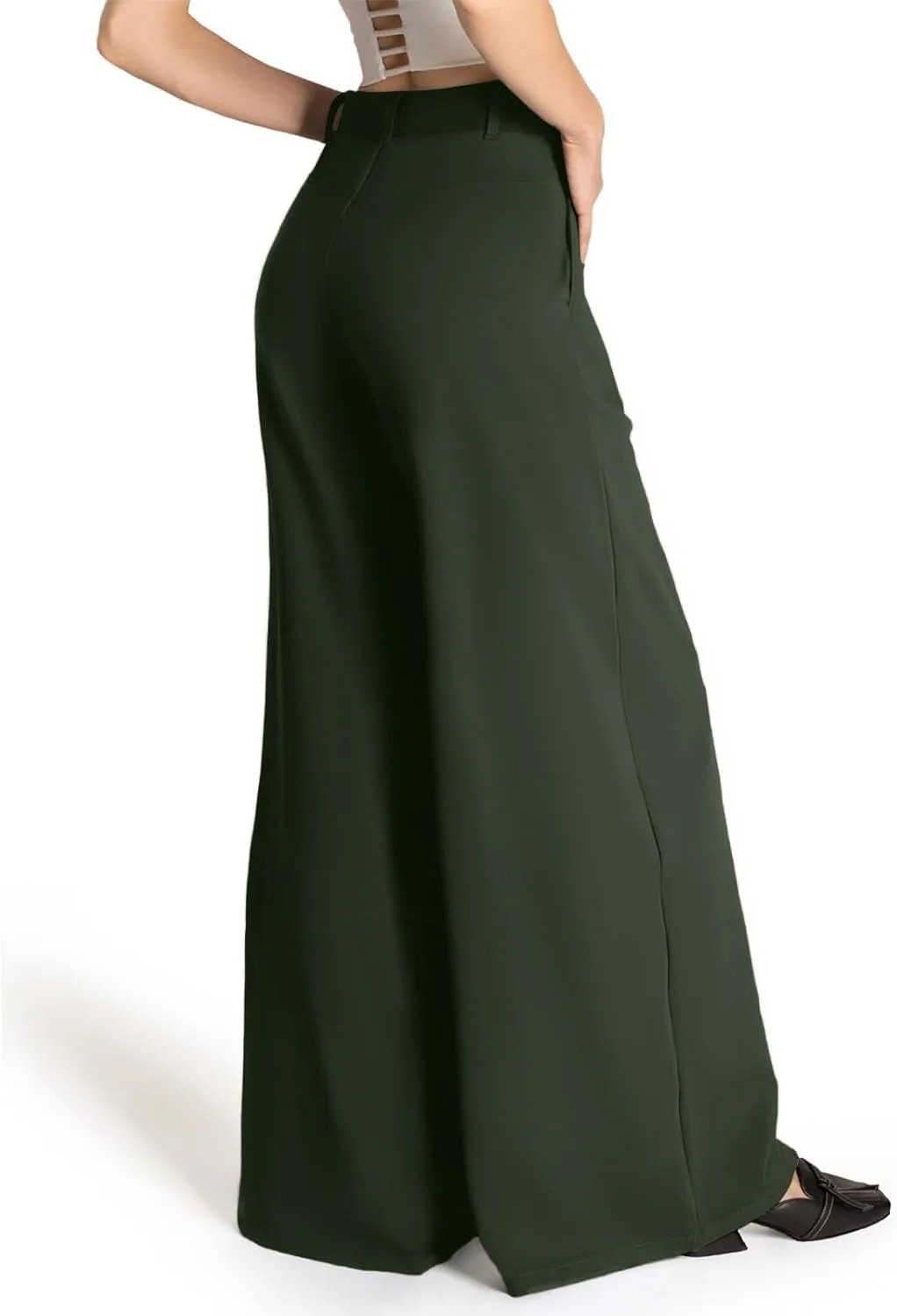 Palazzo Pants for Women Dressy Casual Wedding High Waisted Wide Leg Dress Pants Comfy Work Trousers with Pockets