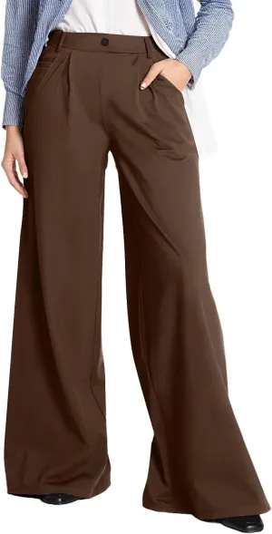 Palazzo Pants for Women Dressy Casual Wedding High Waisted Wide Leg Dress Pants Comfy Work Trousers with Pockets