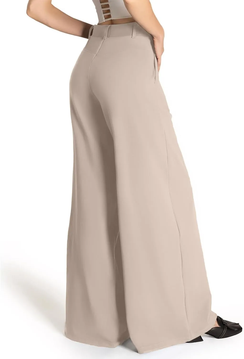 Palazzo Pants for Women Dressy Casual Wedding High Waisted Wide Leg Dress Pants Comfy Work Trousers with Pockets