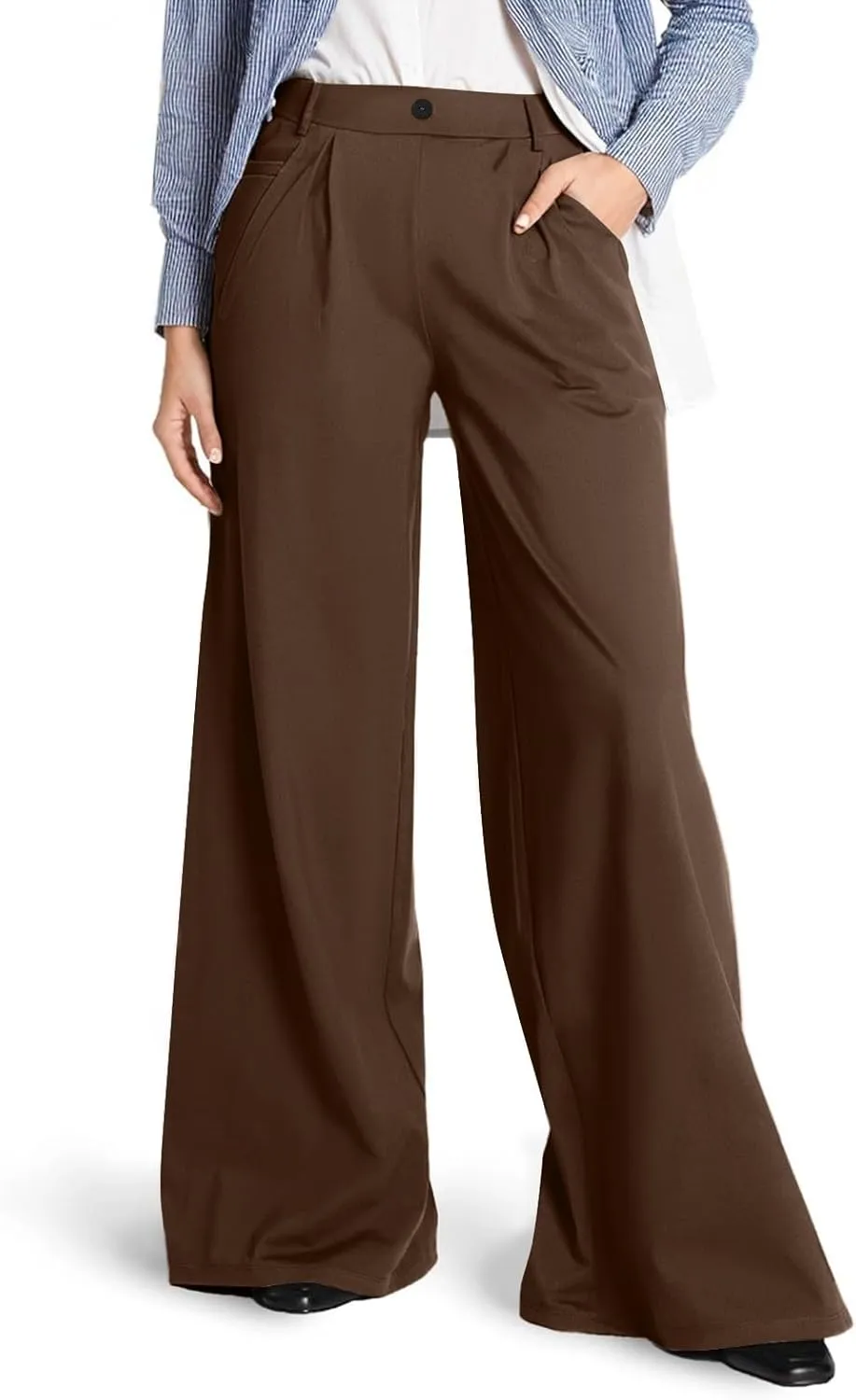 Palazzo Pants for Women Dressy Casual Wedding High Waisted Wide Leg Dress Pants Comfy Work Trousers with Pockets