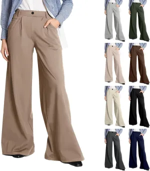 Palazzo Pants for Women Dressy Casual Wedding High Waisted Wide Leg Dress Pants Comfy Work Trousers with Pockets