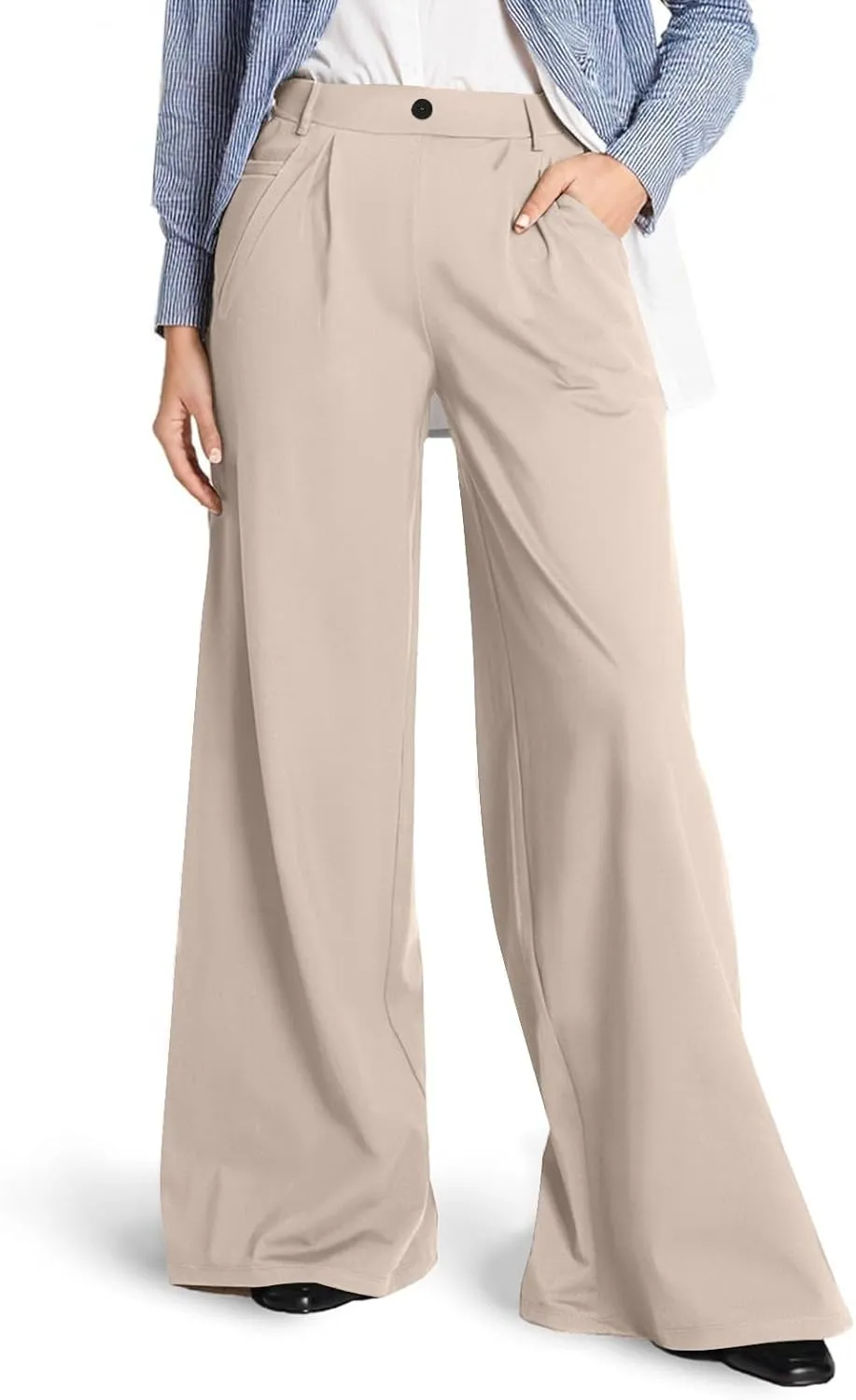 Palazzo Pants for Women Dressy Casual Wedding High Waisted Wide Leg Dress Pants Comfy Work Trousers with Pockets