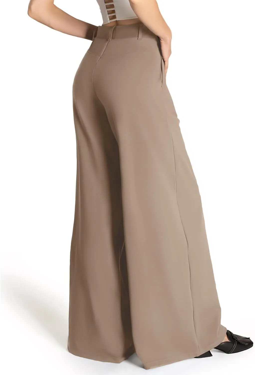 Palazzo Pants for Women Dressy Casual Wedding High Waisted Wide Leg Dress Pants Comfy Work Trousers with Pockets