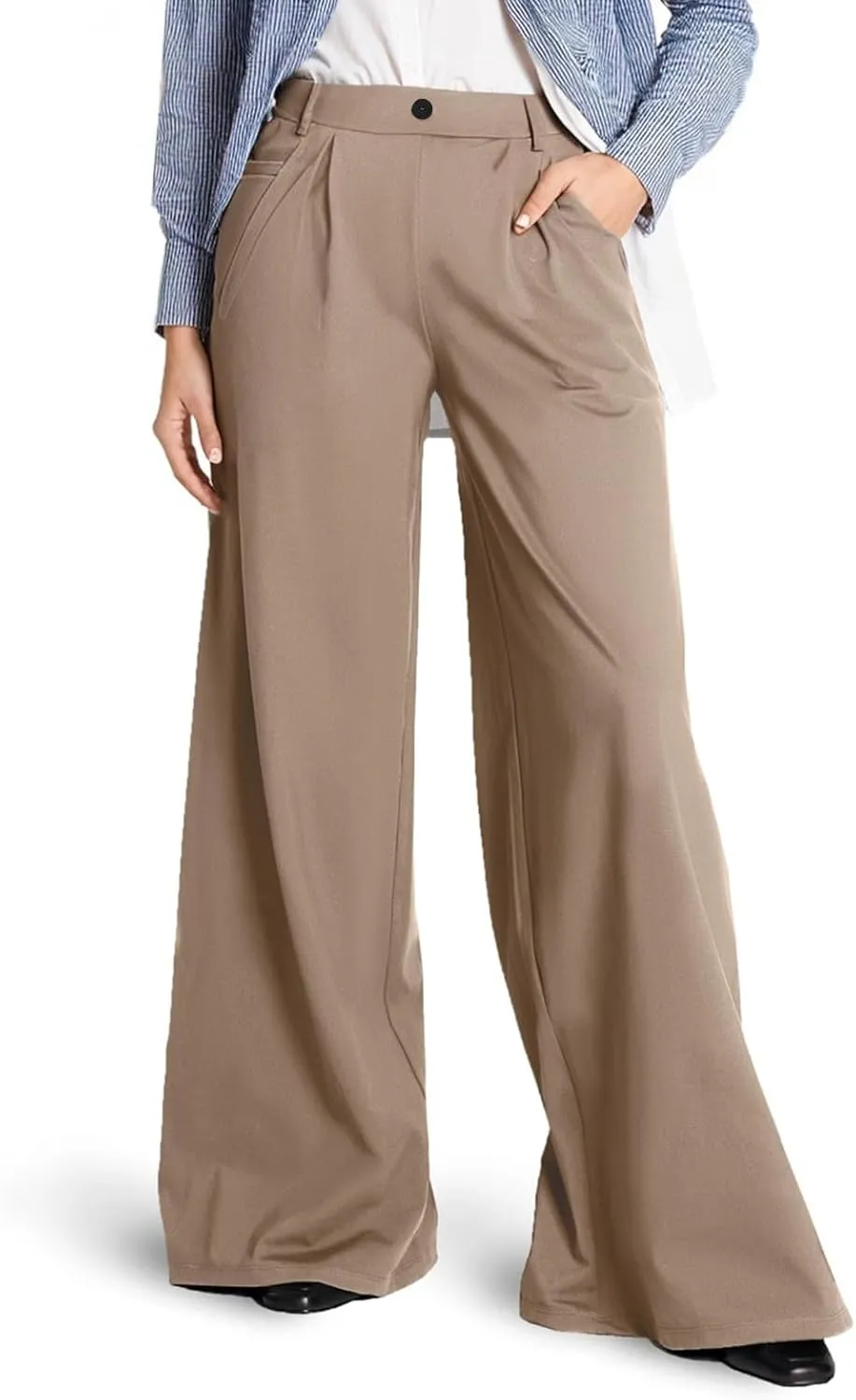 Palazzo Pants for Women Dressy Casual Wedding High Waisted Wide Leg Dress Pants Comfy Work Trousers with Pockets