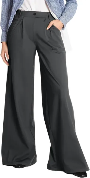 Palazzo Pants for Women Dressy Casual Wedding High Waisted Wide Leg Dress Pants Comfy Work Trousers with Pockets