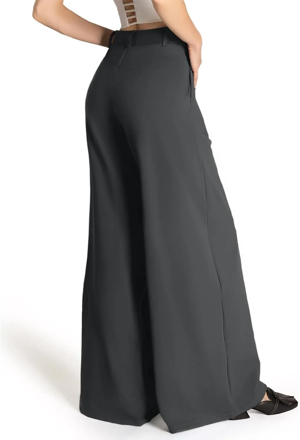 Palazzo Pants for Women Dressy Casual Wedding High Waisted Wide Leg Dress Pants Comfy Work Trousers with Pockets