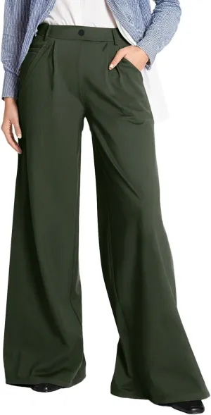 Palazzo Pants for Women Dressy Casual Wedding High Waisted Wide Leg Dress Pants Comfy Work Trousers with Pockets
