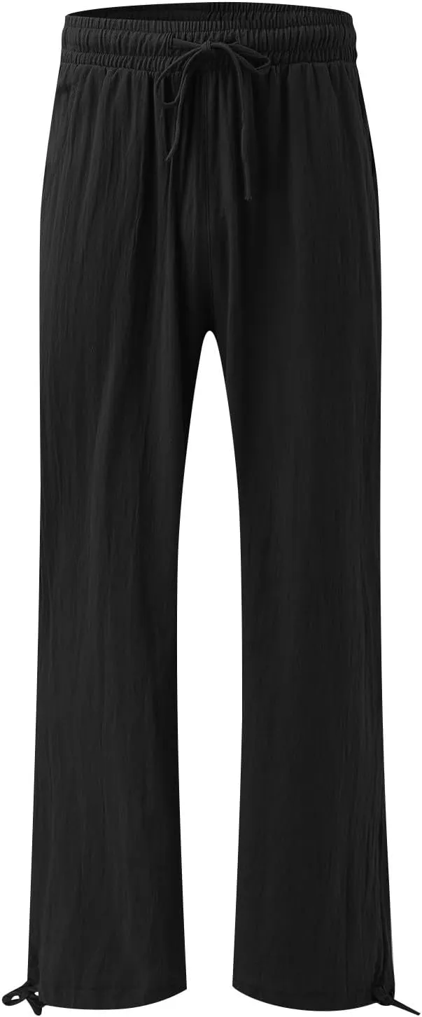 Pants for Women Cotton Linen Casual Summer 2025 Straight Leg Loose Drawstring Elastic Waist Cropped Trouser Plus Size