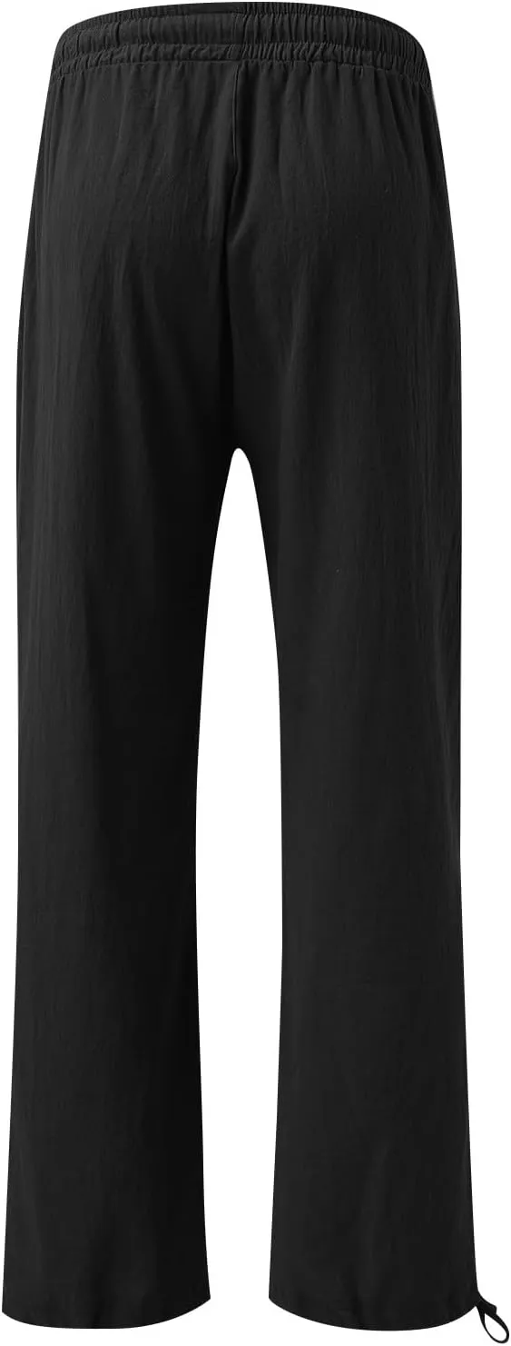 Pants for Women Cotton Linen Casual Summer 2025 Straight Leg Loose Drawstring Elastic Waist Cropped Trouser Plus Size