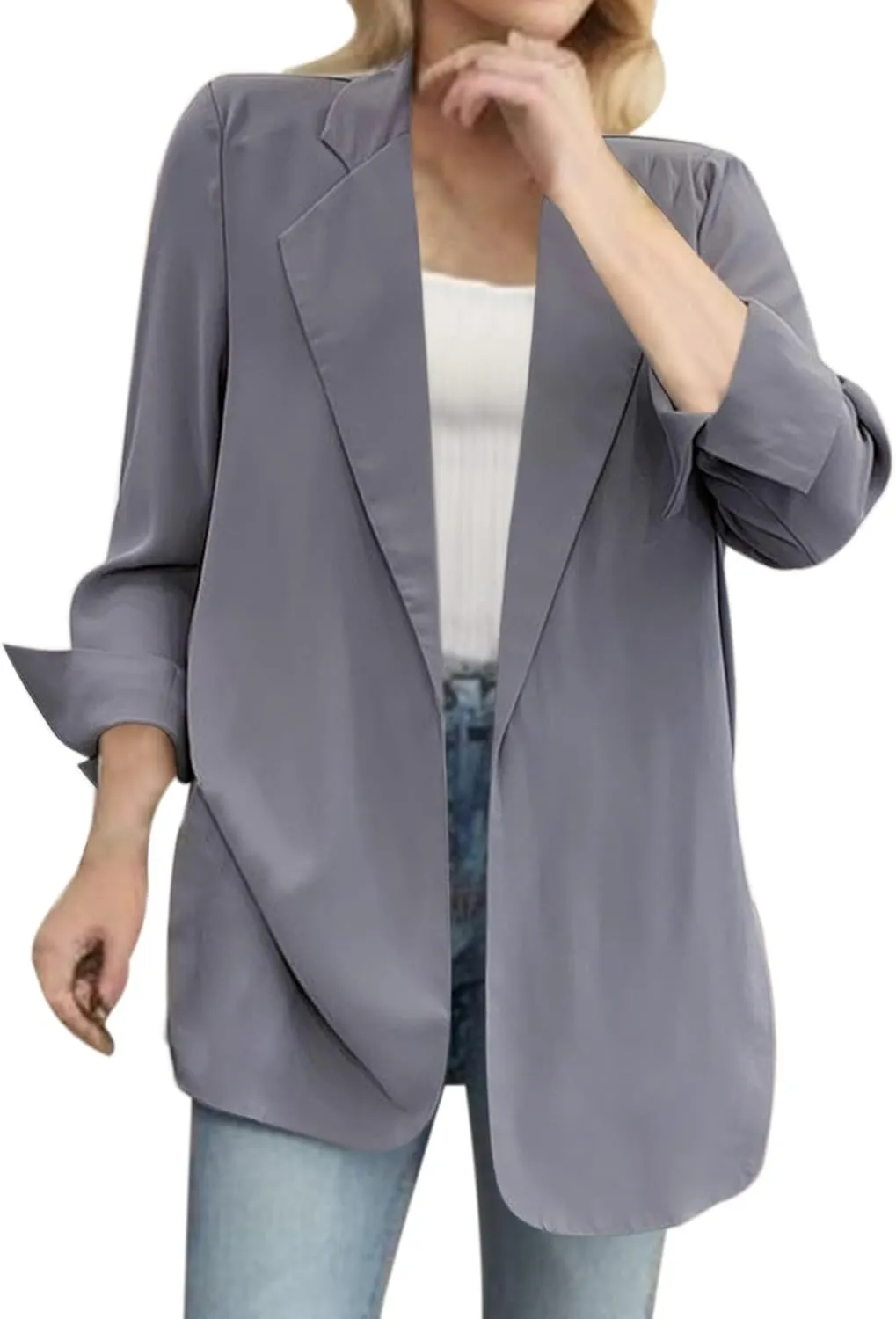 PeQAQ Casual Blazers for Women Trendy Open Front Long Sleeve Suit Jacket Cute Work Office Blazer Jackets Business Coats