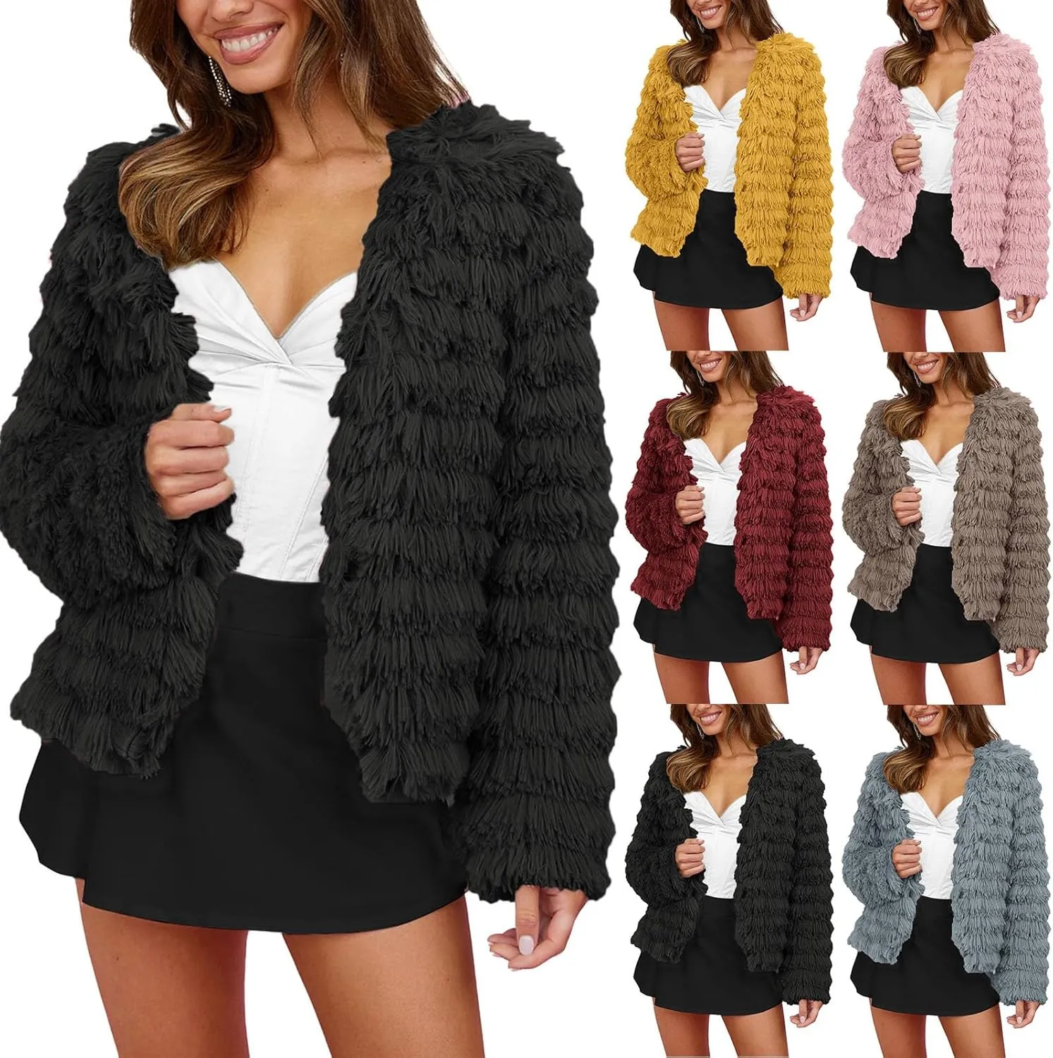PeQAQ Women's 2023 Winter Overcoats Trendy Casual Fuzzy Jackets Fashion Open Front Cardigan Long/Short Shaggy Coat Outerwear