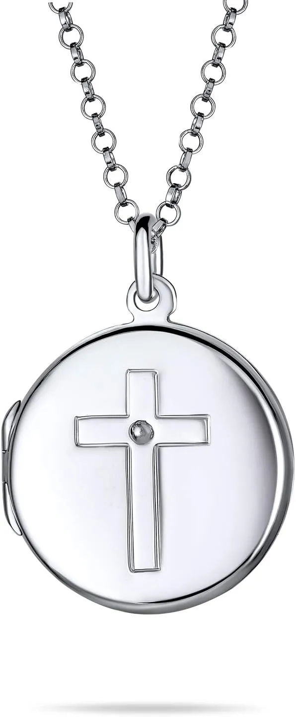 Personalize Religious Holy Bible Angel Cross Photo Locket Necklace Pendant For Women Teens Holds Keepsake Gold Plated .925 Sterling Silver Customize Jewelry Set