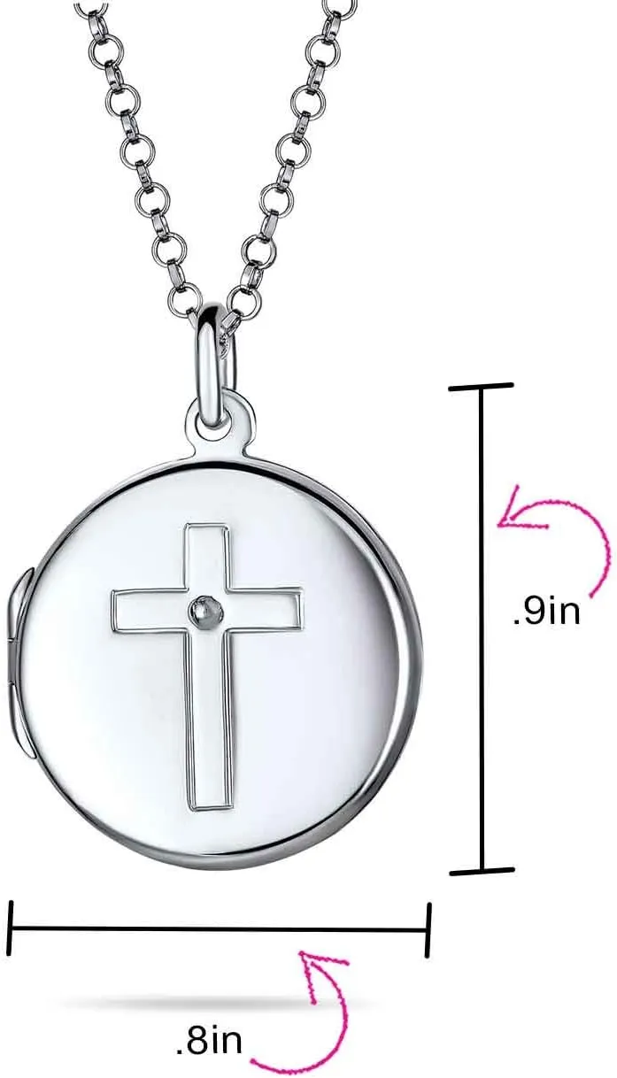 Personalize Religious Holy Bible Angel Cross Photo Locket Necklace Pendant For Women Teens Holds Keepsake Gold Plated .925 Sterling Silver Customize Jewelry Set