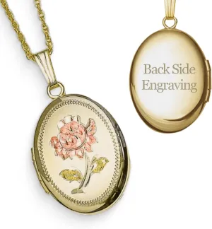 PicturesOnGold.com Personalized 14K Gold Filled Rose Oval Locket Custom Photo Necklace for Women and Men 3/4 Inch X 1 Inch