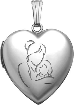 PicturesOnGold.com Personalized Sterling Silver Mom and Daughter Engraved Heart Shaped Pendant Locket Necklace for Women that Holds Pictures 3/4 Inch X 3/4 Inch