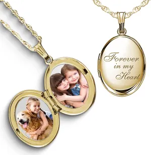 PicturesOnGold.com Sterling Silver & Yellow Gold Filled Oval Forever in My Heart Locket Necklace for Women with 18 Inch Chain