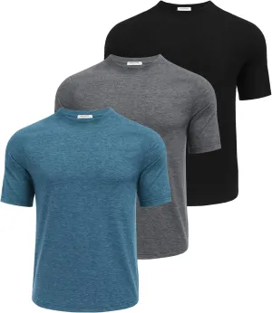 PINSPARK Men's 3 Pack Workout Shirts - Quick Dry Gym Athletic Shirts Moisture Wicking Short Sleeve T Shirts