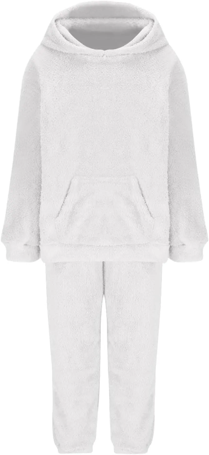 Plus Size 2 Piece Sets Women Long Sleeve Pajama Set Hooded Sweatshirt and Elastic Solid Pants Fuzzy Lounge Set