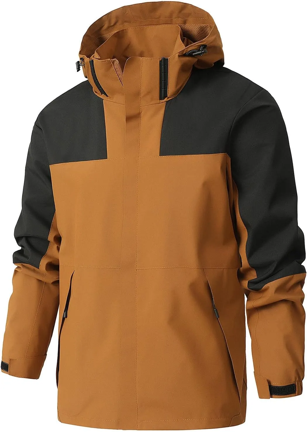 Plus Size Windbreaker Jacket Mens Water Resistant Outwear Color Block Hooded Coat Sport Travel Cardigan Daily Top