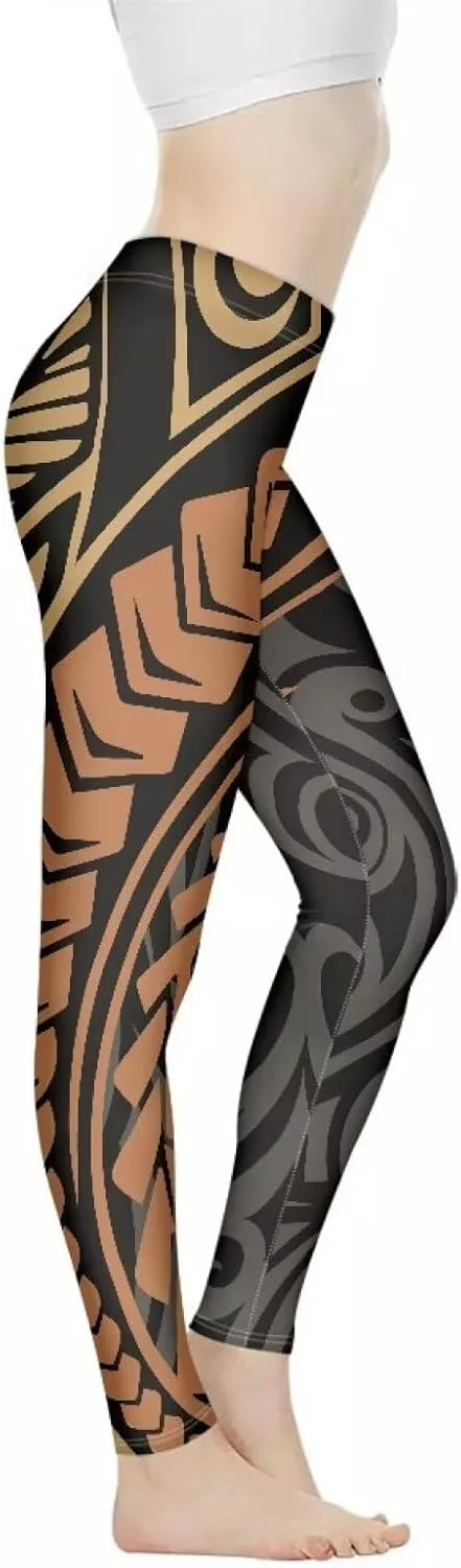 Polynesian Traditional Tribal Yoga Pants for Women High Waisted Gym Leggings Tummy Control Workout Leggings
