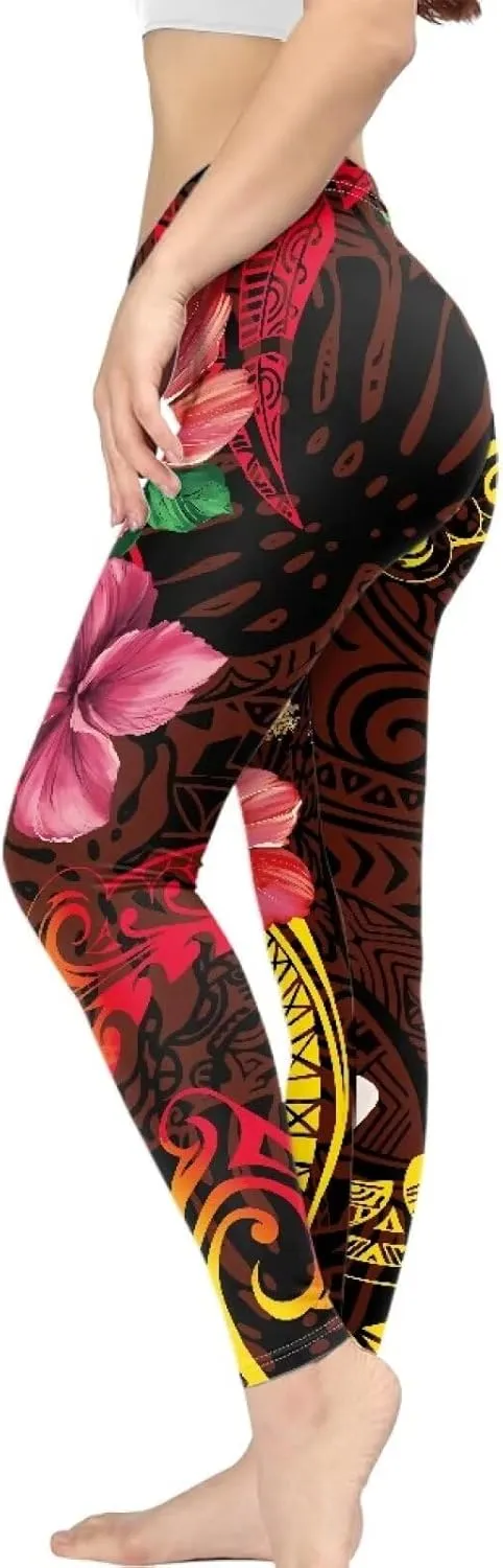 Polynesian Traditional Tribal Yoga Pants for Women High Waisted Gym Leggings Tummy Control Workout Leggings