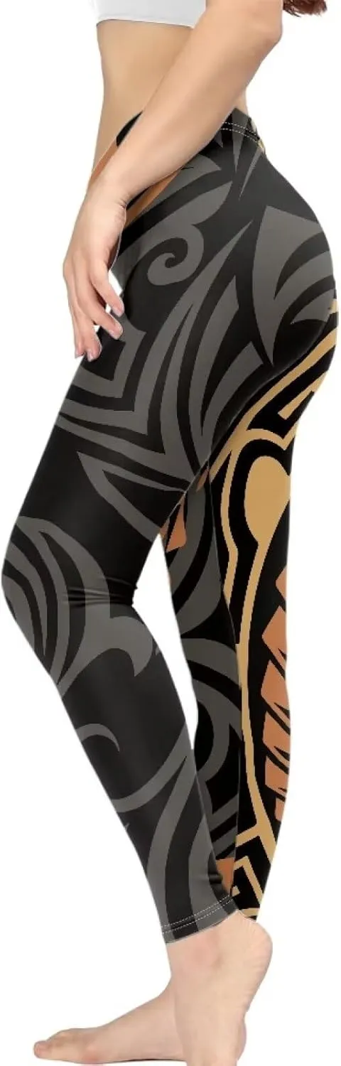 Polynesian Traditional Tribal Yoga Pants for Women High Waisted Gym Leggings Tummy Control Workout Leggings