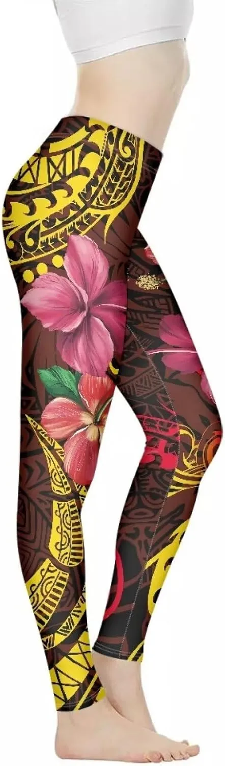 Polynesian Traditional Tribal Yoga Pants for Women High Waisted Gym Leggings Tummy Control Workout Leggings