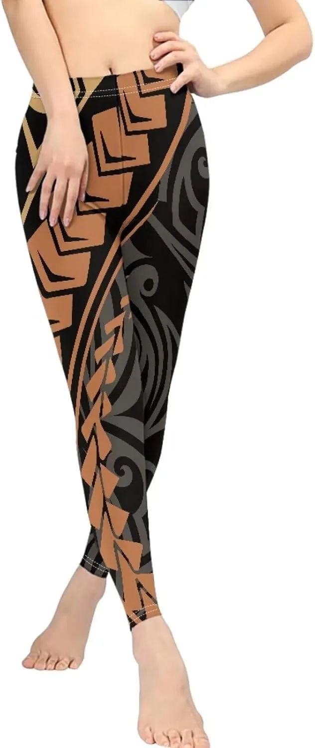 Polynesian Traditional Tribal Yoga Pants for Women High Waisted Gym Leggings Tummy Control Workout Leggings
