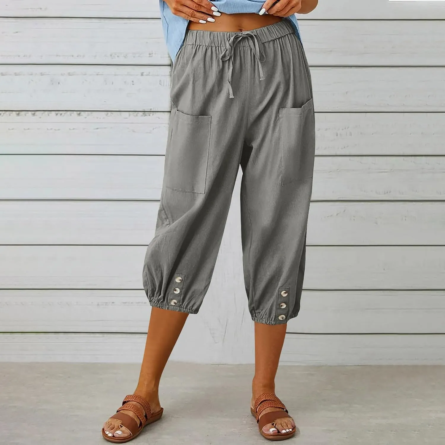 PTOLOCIF Linen Pants for Women,Lightweight Boho Pants Drawstring Elastic Waist Pants High Waisted Beach Palazzo Pants