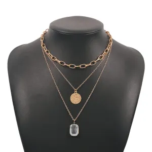 Punk Layered Necklaces Diamond Pendant Necklace Statement Choker Necklaces Punk Jewelry for Women(Gold)