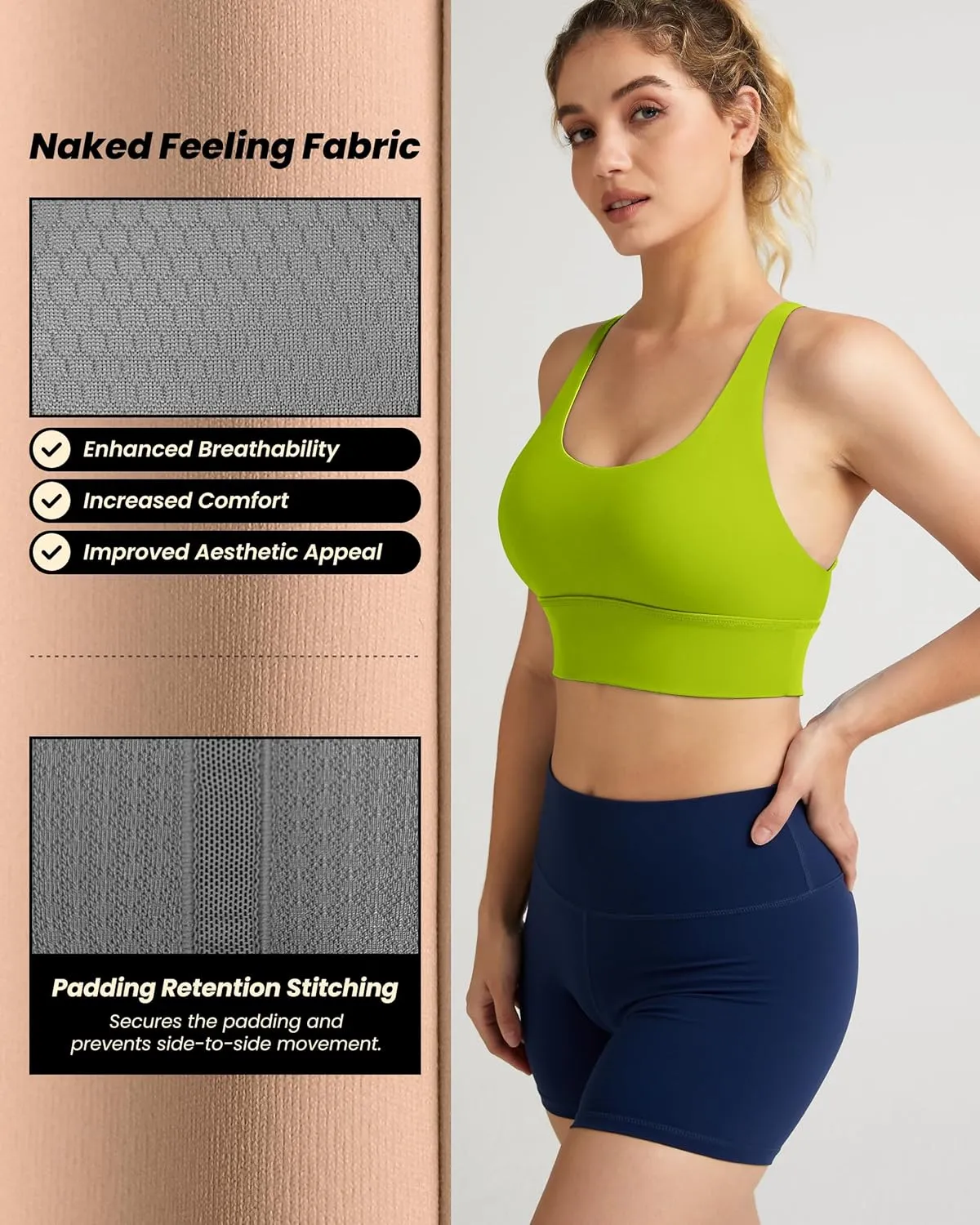 QUEENIEKE Strappy Longline Sports Bras for Women - Wirefree Criss Cross Workout Yoga Bra