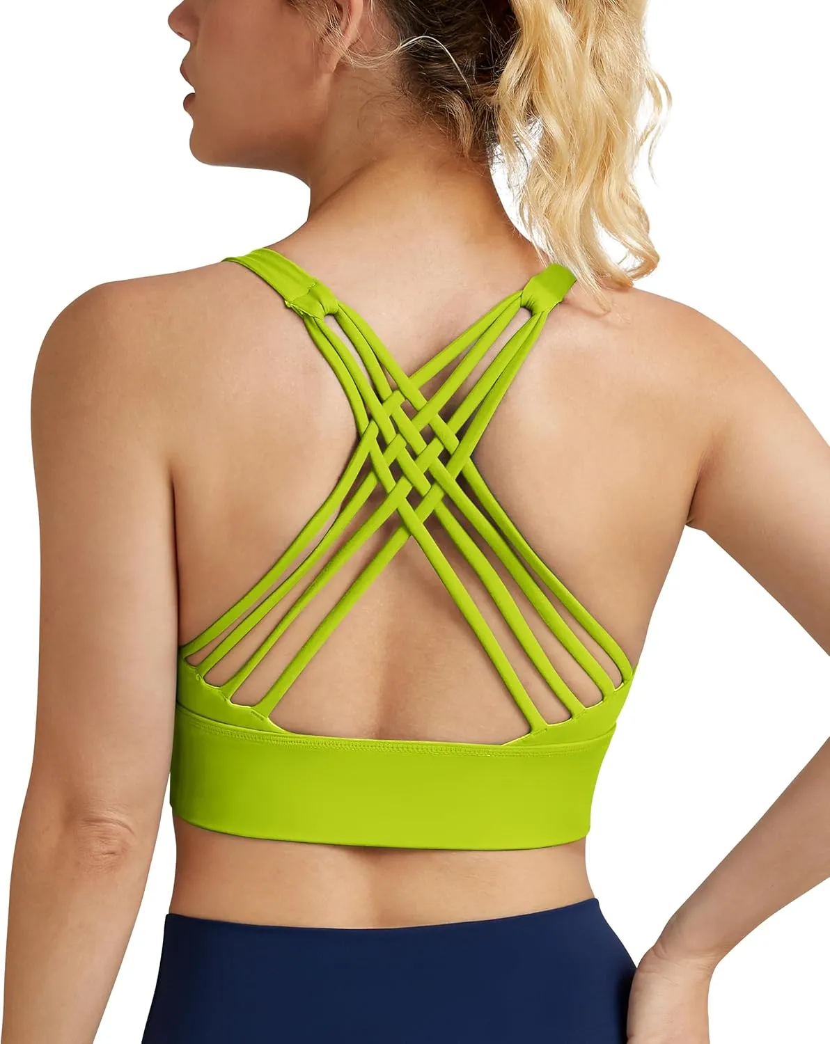 QUEENIEKE Strappy Longline Sports Bras for Women - Wirefree Criss Cross Workout Yoga Bra